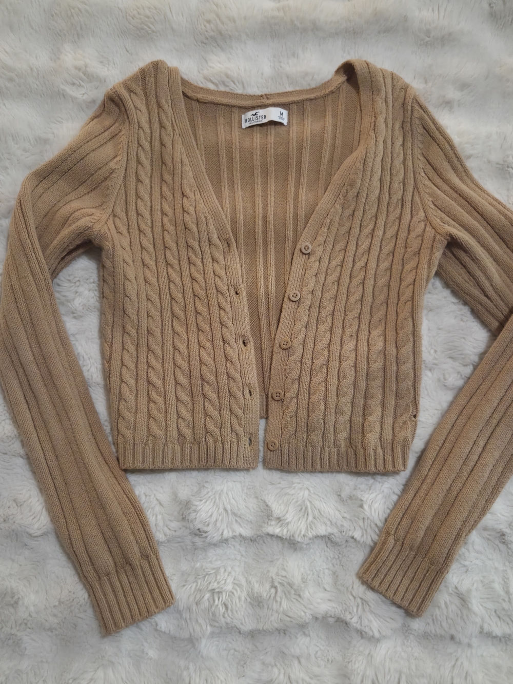 Hollister Women's Camel Cable Knit Button Cardigan